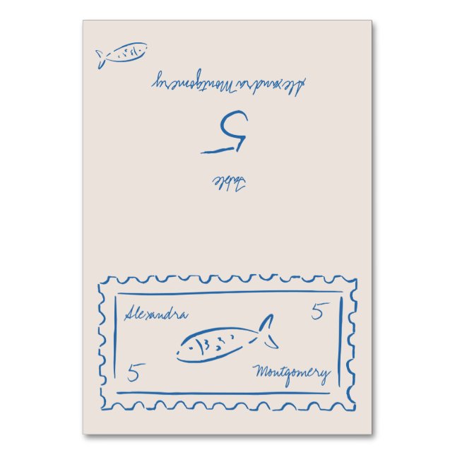 Whimsy Hand Drawn Meal Choice Wedding Place Card Bordsnummer (Framsidan)