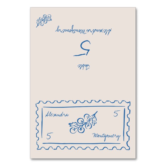 Whimsy Hand Drawn Meal Choice Wedding Place Card Bordsnummer (Framsidan)