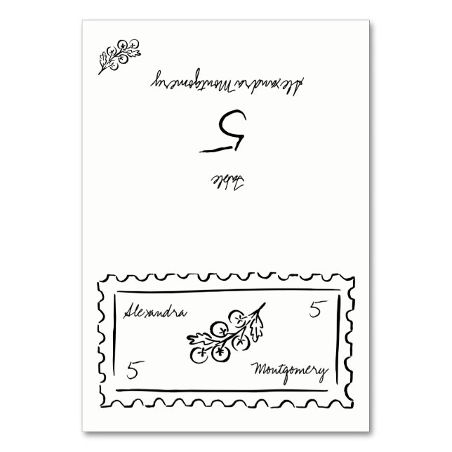 Whimsy Handritad Middagsval Bröllopsplatskort Bordsnummer (Framsidan)