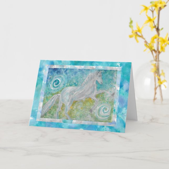 Whimsy Horse Play 2 Blank Vikad Välkomstkort 5x7 Kort (Gul blomma)