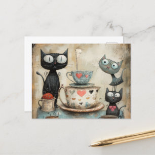 Whimsy Kitty Teatime Vykort