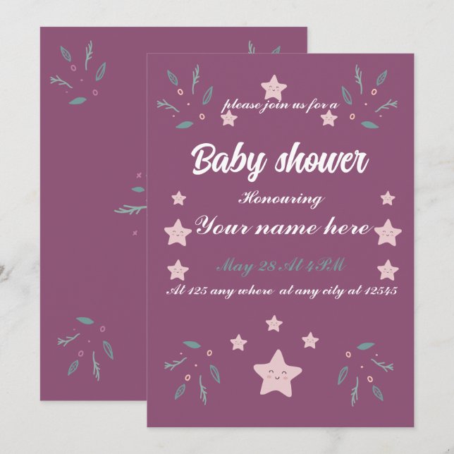 Whimsy magiska element gnistrar rosa stjärna baby  inbjudningar (Fram/baksida)