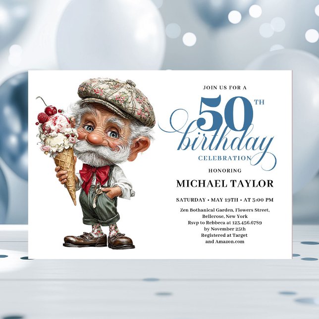 Whimsy Man 50th Birthday Bash Humor Invitation Inbjudningar (Whimsy Man 50th Birthday Bash Humor Invitation)