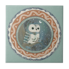 Whimsy Owl Mint Blå Terrakotta Teal Aqua Kakelplatta