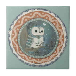 Whimsy Owl Mint Blå Terrakotta Teal Aqua Kakelplatta