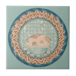 Whimsy Pig Mint Blå Terrakotta Aqua Teal Kakelplatta