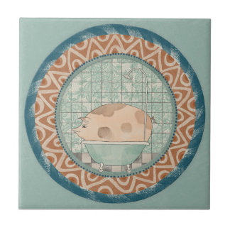 Whimsy Pig Mint Blå Terrakotta Aqua Teal Kakelplatta