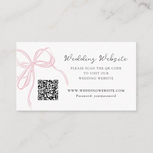 Whimsy Pink Bow Wedding QR Code Tilläggskort (Framsida)