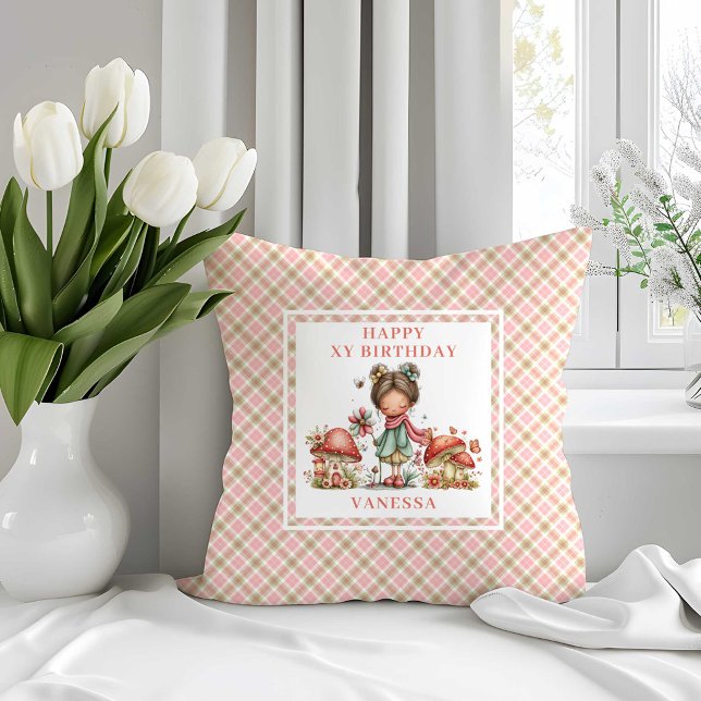Whimsy Pink Fairy 6-årsdag Kuddcover Kudde (Whimsy Pink Fairy 6th Birthday Throw Pillow)