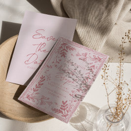 Whimsy Pink Hand Drawn Floral Garden Save The Date Spara Datumet