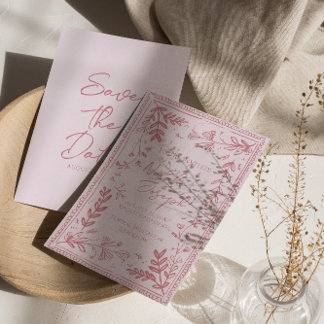 Whimsy Pink Hand Drawn Floral Garden Save The Date Spara Datumet