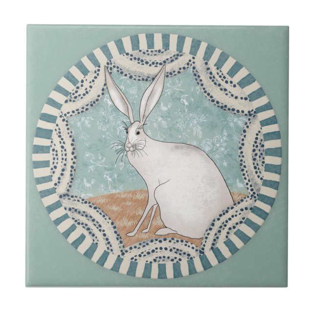 Whimsy Rabbit Mint Blue Terracotta Teal Aqua Kakelplatta (Framsidan)