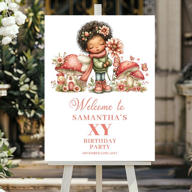 Whimsy Rosa Fe 6-års Födelsedags Välkomstskylt Poster (Whimsy Pink Fairy 6th Birthday Welcome Sign)