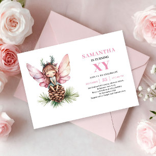 Whimsy Rosa Sagoflicka 3-års Födelsedags Blommig i Inbjudningar