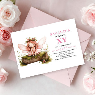 Whimsy Rosa Sagoflicka Flicka 4-års Födelsedag Ros Inbjudningar
