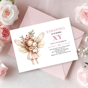 Whimsy Rosa Sagoflicka Flicka 9-års Födelsedags Bl Inbjudningar