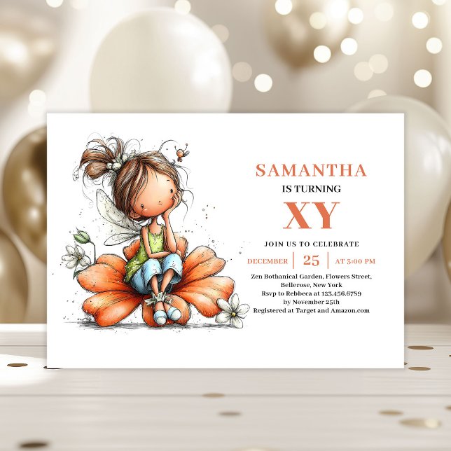 Whimsy Sagobarn Födelsedag Blommig inbjudan (Whimsy Fairy Girl Birthday Floral invitation)