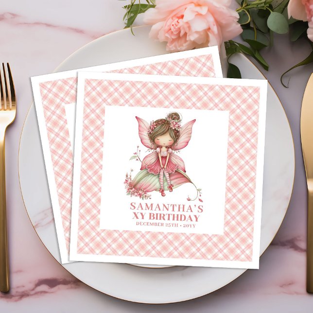 Whimsy Sagoflicka Födelsedags Rodnad Blommig serve Pappersservett (Whimsy Fairy Girl Birthday Blush Floral napkins)
