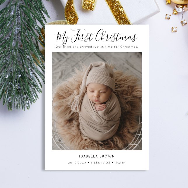 Whimsy Script Baby's First Christmas Photo Card Julkort (Skapare uppladdad)