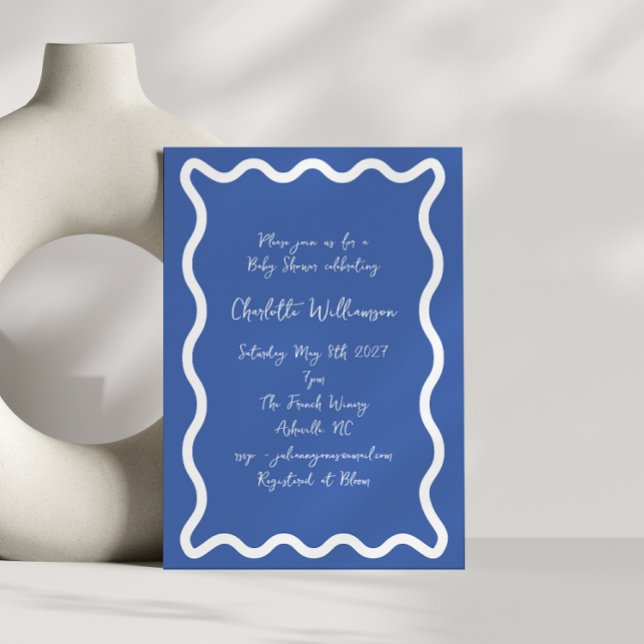 Whimsy Script Blå Klotter Kant Baby Shower Inbjudningar (Skapare uppladdad)