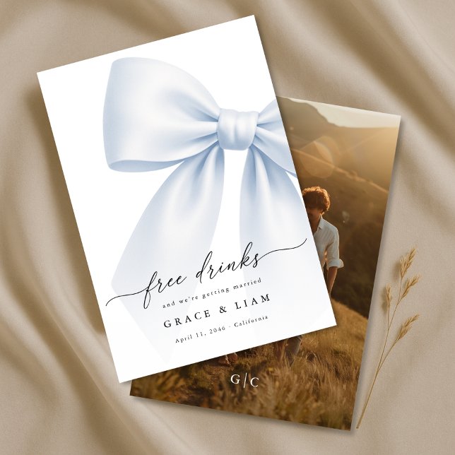 Whimsy Script Bow Free Drinks Wedding Photo Spara Datumet (Skapare uppladdad)