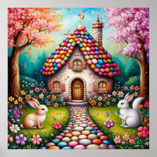 Whimsyfull stuga med kaniner poster
