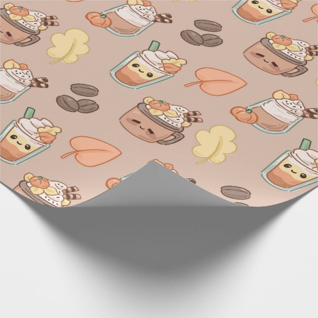 Whipped Autumn Drinks & Leaves Pattern Presentpapper (Hörn)