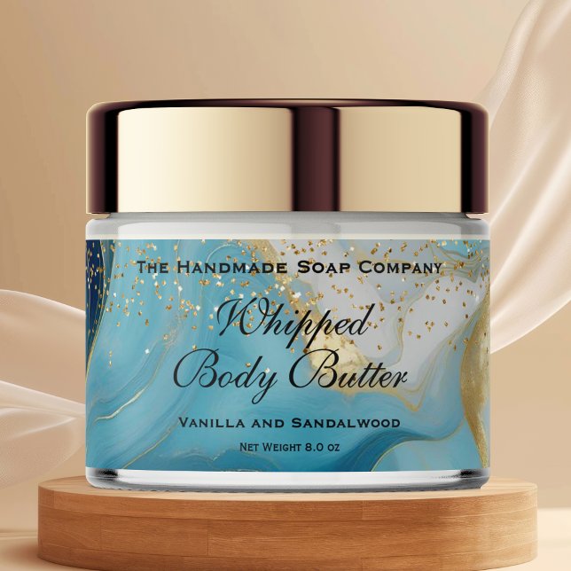 Whipped Body Butter Jar Label Blue Gold Glitter Vattenflaska Etikett (Skapare uppladdad)
