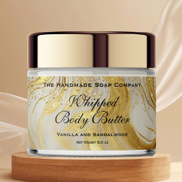 Whipped Body Butter Jar Label Ivory Gold Glitter Vattenflaska Etikett