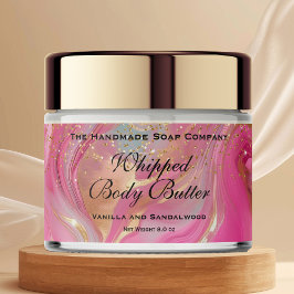 Whipped Body Butter Jar Label Pink Gold Glitter Vattenflaska Etikett