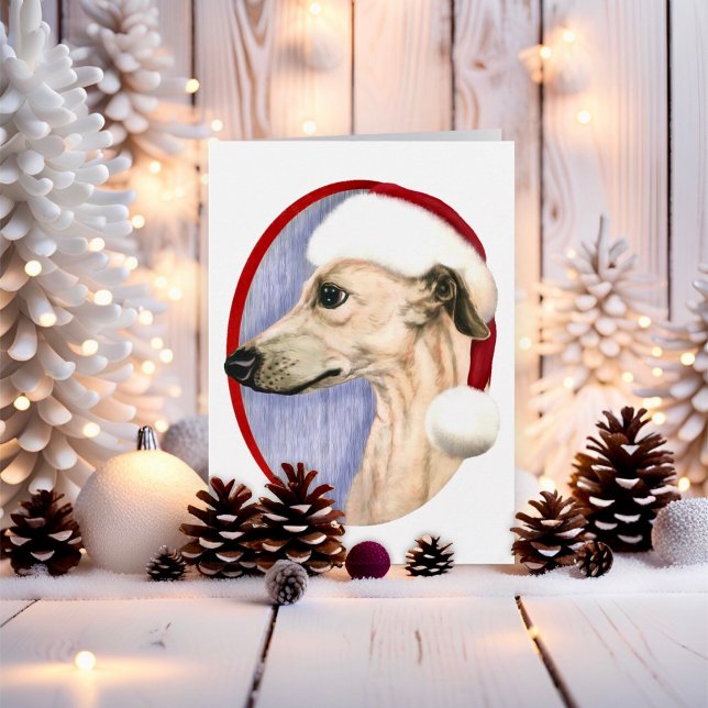 Whipper jultomte helgkort (Fawn Whippet Santa Hat Christmas)