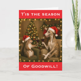 Whippet and Squirrel Christmas greetings card Kort