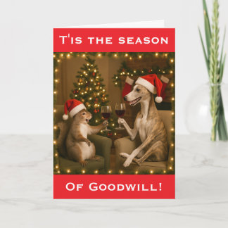 Whippet and Squirrel Christmas greetings card Kort