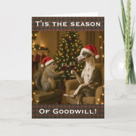 Whippet and Squirrel Christmas greetings card Kort