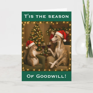Whippet and Squirrel Christmas greetings card Kort
