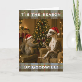 Whippet and Squirrel Christmas greetings card Kort
