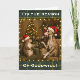 Whippet and Squirrel Christmas greetings card Kort
