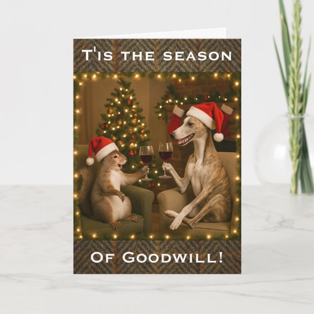 Whippet and Squirrel Christmas greetings card Kort (Framsida)