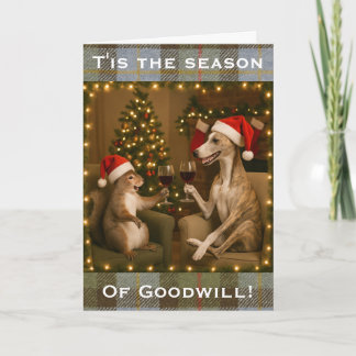 Whippet and Squirrel Christmas greetings card Kort