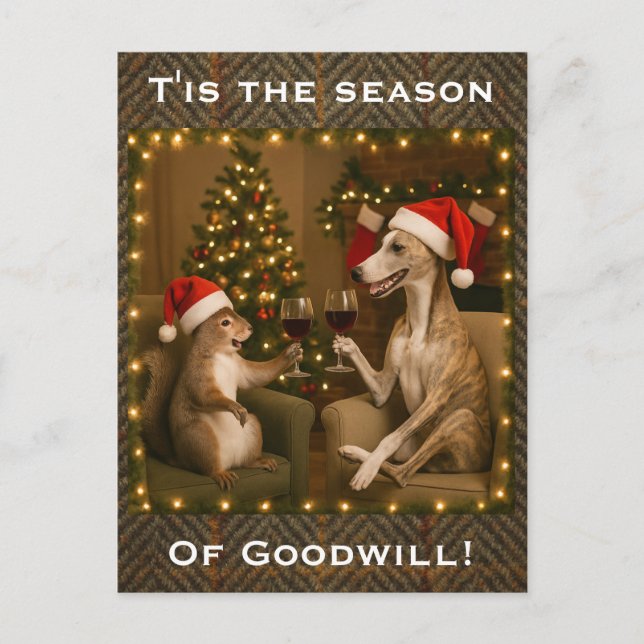 Whippet and Squirrel Christmas greetings postcard Vykort (Framsida)