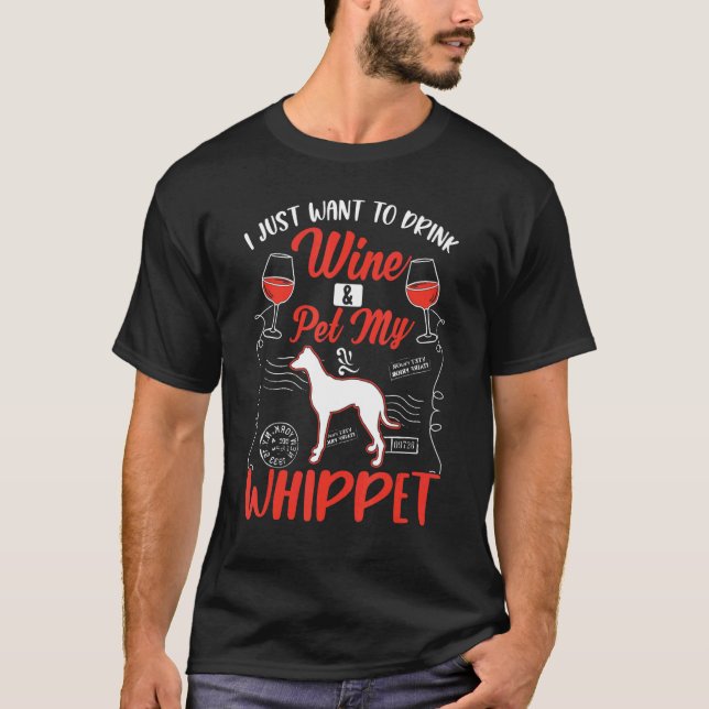 Whippet And Wine T Shirt (Framsida)