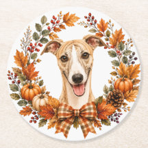 Whippet Autumn Wreath Coaster