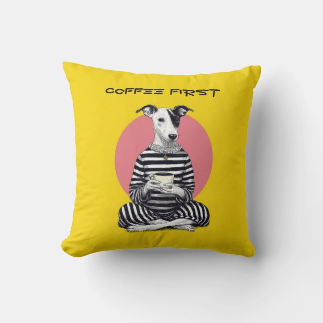 Whippet Coffee Time – Excentrisk Vintage Hund  Kudde (Framsida)