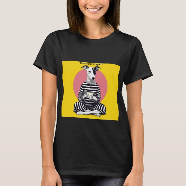 Whippet Coffee Time – Excentrisk Vintage Hund T Shirt (Framsida)