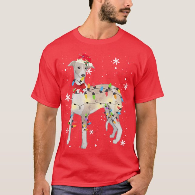 Whippet Dog Christmas Light Xmas Mom Dad Gifts fri T Shirt (Framsida)