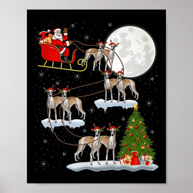 Whippet Dog Santa Sleigh Flying Funny Magical Chri Poster (Framsidan)