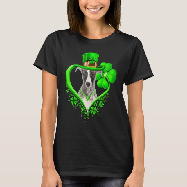 Whippet Dog St Patricks Day Lover Irish Shamrock T Shirt (Framsida)