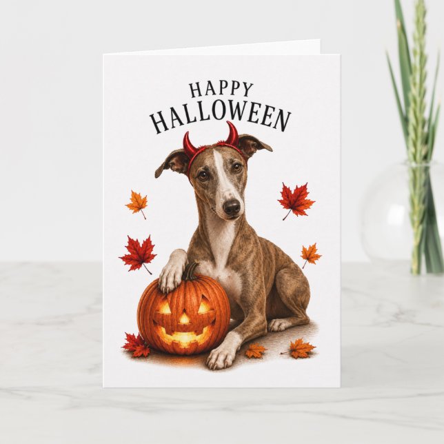 Whippet Halloween Djävulshund Kort (Framsida)