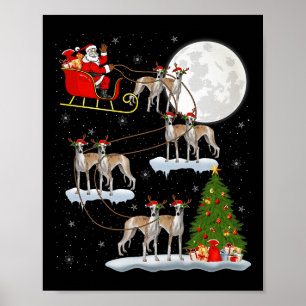 Whippet Hund Jultomte Släd Flygande Rolig Magisk J Poster