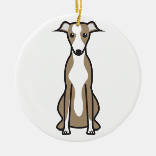 Whippet hundtecknad julgransprydnad keramik